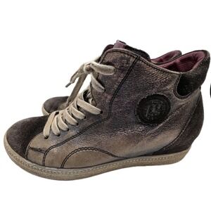 Paul Green Hidden Wedge Sneakers 9.5 Bronze Gold High Top Zip Metallic Shoes